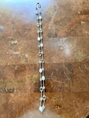 Gabriel NY 17 inch Sterling Silver Green and White Quartz Long Necklace -